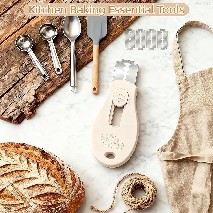 Bread Lame Sourdough Scoring Tool, Extractable & Magnetic Bread Scoring Tool, Scoring Knife for Bread Baking, Bread Razor for Homemade Bread, Sourdough Scorer Tool, Includes 5 Razor Blades-Beige