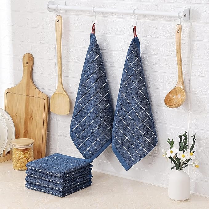 Homaxy 100% Cotton Terry Kitchen Dish Cloths, Ultra Soft and Absorbent Dish Towels for Kitchen, Suitable for Drying and Washing Dishes, 18 Pack, 12 x 12 Inches, Navy Blue