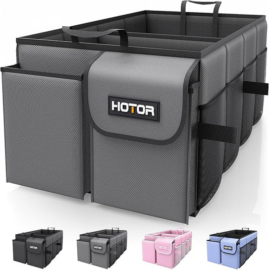 HOTOR Foldable Trunk Organizer - SUV & Sedan Compatible, Sturdy 2-Compartment Grey Car Accessory Organizer, 23.6"14.2"10.6"