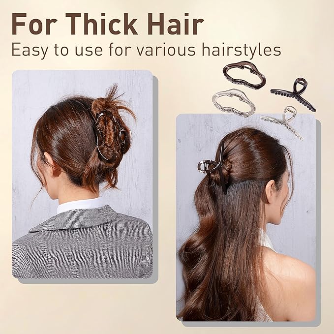 Emma Lily 4pcs Large Hair Claw Clips for Women – Dark & Light Brown Strong Hold for Thick Hair Casual Daily Use
