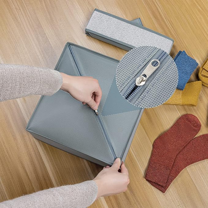 Joyoldelf Sock Drawer Organizer Divider Underwear Organizer 16-cell Fabric Dresser Drawer Organizers Storage Boxes for Socks, Lingerie, Handkerchiefs, Ties 2 Packs Gray