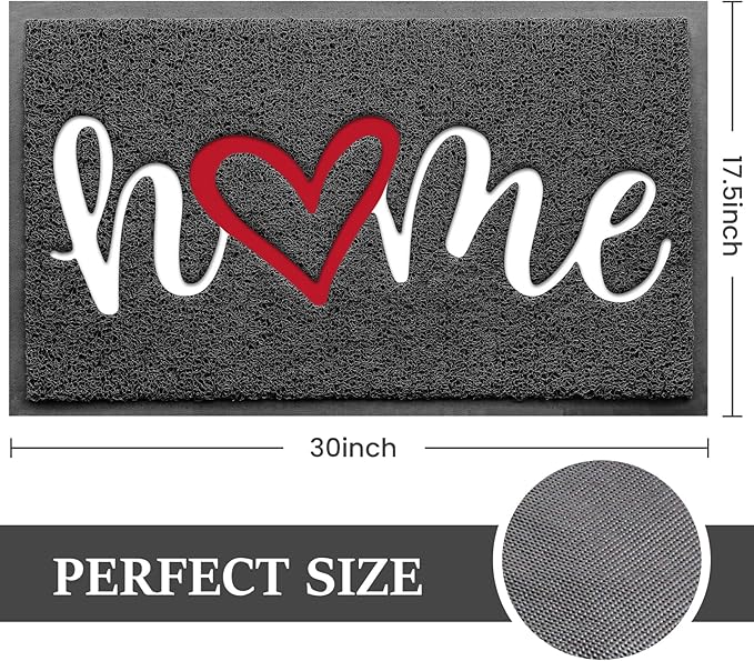 Door Mat, Welcome Mat Low Profile Floor Mat Front Doormat Indoor and Outdoor Doormat Non Slip Rugs for Entryway, Patio, High Traffic Areas (30"x17.5", Grey-Home)