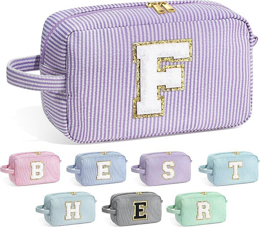 YOOLIFE Gifts for Friends - Personalized Best Friend Birthday Gifts for Women Her Friend Friendship, Sister Gifts from Sister, Personalized Monogram Initial Purple Makeup Bag Cosmetic Toiletry Bag F