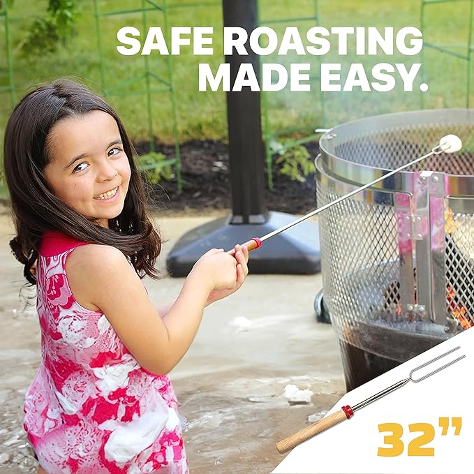 MalloMe Smores Sticks for Fire Pit - Accessories for Campfire Marshmallow Roasting Sticks Smores Kit Outdoor - Smore Skewers Hot Dog Fork For Outside, Camping Essentials Bonfire Gear Long 32" 5 Pack