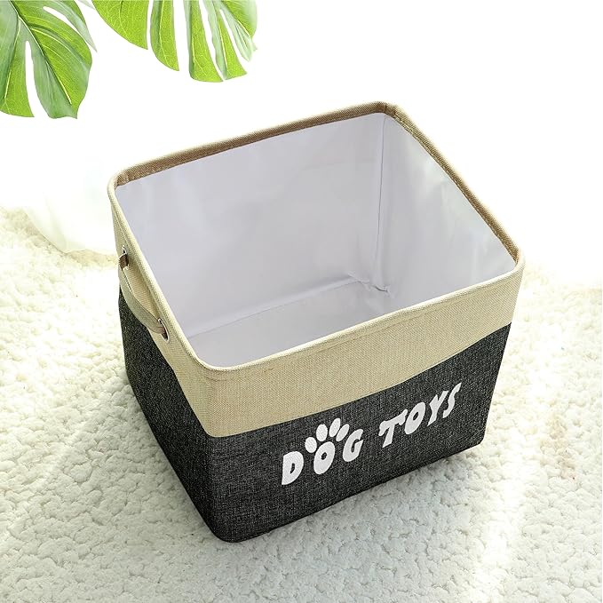 PET ARTIST Large Dog Toy Basket Bin - Rectangular Storage Box Chest Organizer for Dog Toys,Coats,Clothing,Apparel & Accessories & Blanket, Black, 15"x13"x12"