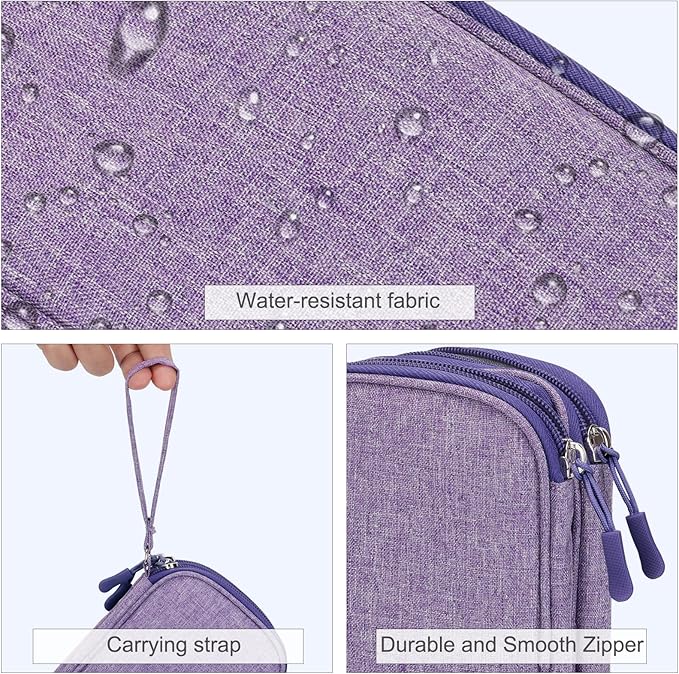 FYY Travel Cable Organizer Pouch Electronic Accessories Carry Case Portable Waterproof Double Layers All-in-One Storage Bag for Cord, Charger, Phone, Earphone Dark Purple