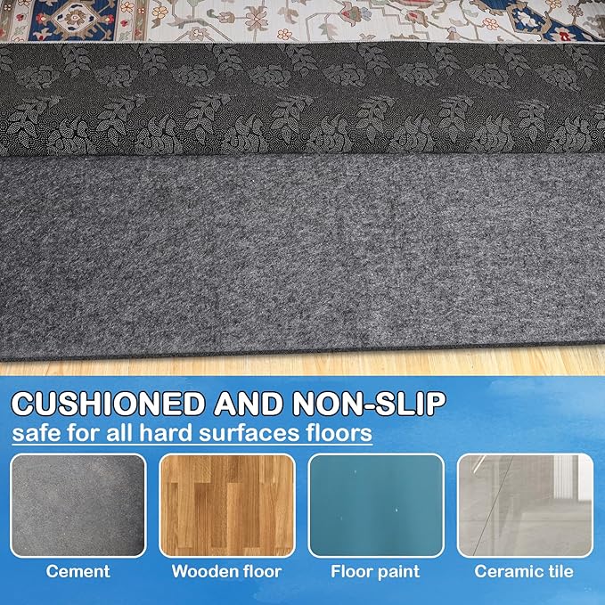 Non-Slip Rug Pads 4 x 4 ft, 100% Waterproof Rug Non-Skid Pad for All Floors and Finishes, Durable Hardwood Floor Protective Felt Keeps Rugs in Place, Safe and Secure