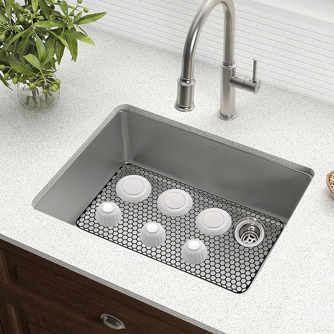 Silicone Sink Mat, 28.62"x 14.76" Heat-resistant Sink Protectors, Drying Mats for Kitchen of Bottom Farmhouse Porcelain Stainless Steel, Kitchen Accessory, Right & Left Drain（Grey）