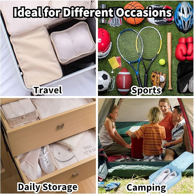 tianzong 2 Pack Plaid Travel Shoe Bag with Carry Handle & Mesh Pocket - Shoe Organizer for Sneakers, Heels, Sandals, Gym, Laundry (Blue)