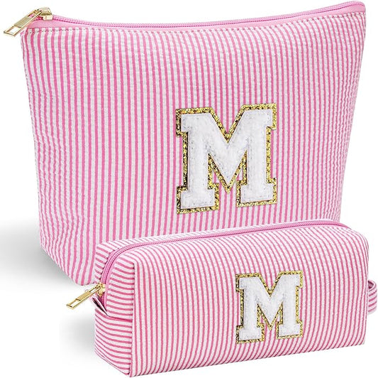 YOOLIFE Christmas Gifts for Grandkids Stocking Stuffers For Teen Girls Teacher Gifts Initial Clear Makeup Bag Birthday Gift Travel Toiletry Cosmetic Bags Birthday Gift Travel Essentials Pink M