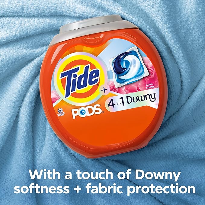 Tide PODS Laundry Detergent Soap with Downy 4-in-1 Stain Remover Freshness Softness Detergent pacs, April Fresh Scent, 57 Count