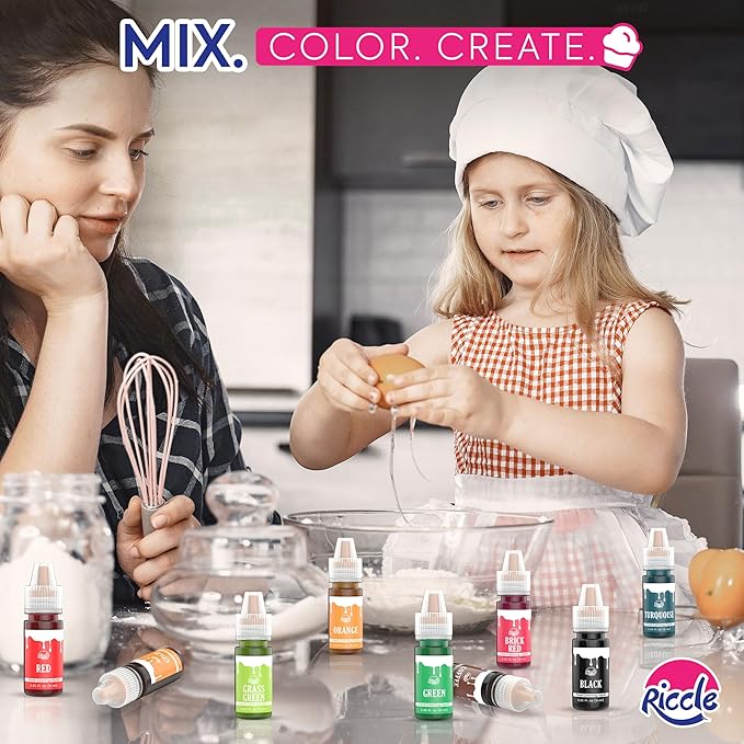 Riccle Food Coloring for Baking - 26 Bright Food Coloring Liquid Set for Cake decorations - 0.20 Fl. Oz (6 ml) / Bottle x 26 Food Dye for Icing, Christmas Cookie decorating Supplies Baking Supplies