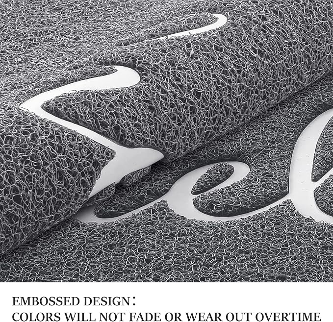 Door Mat (30"x17.5",Grey), Welcome Mat Low Profile Front Doormat Non Slip Rugs for Entryway, Patio, High Traffic Areas