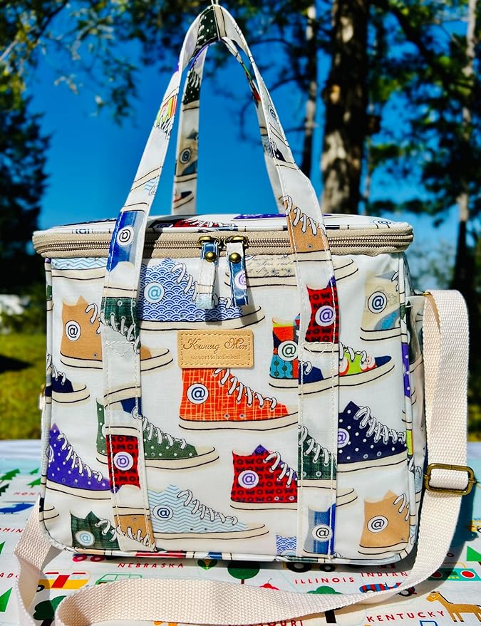 Kwang Min Insulated Insulated Cooler Bag,Reusable Large Lunch Bag for Women, Great for Outdoors,Camping,Party,Premium Quality,Adjustable Strap,Foldable