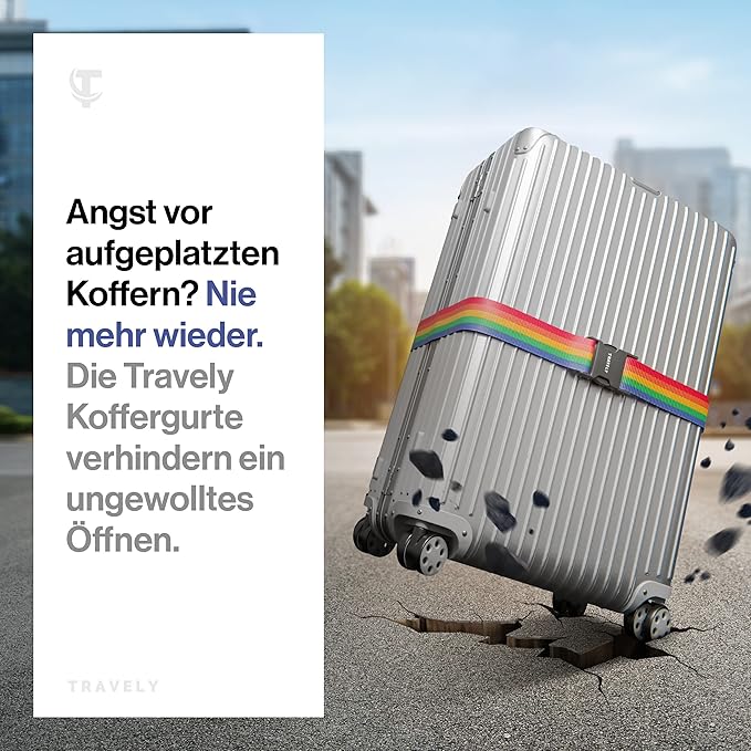 TRAVELY Luggage Straps - Particularly conspicuous & Secure - Incl. 2 Name Tags - Luggage Strap Ideal crosswise - [Set of 2]