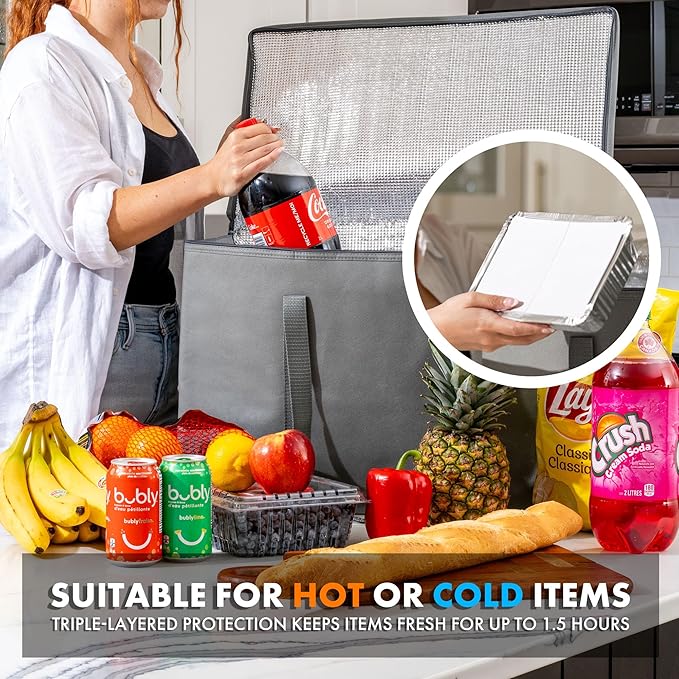 Carrywell Insulated Food Delivery Bags, XXXL Pizza Delivery and Reusable Warming Bag For Catering, Thermal Insulation Tote for Hot and Cold Food, Doordash, Not-Made In China