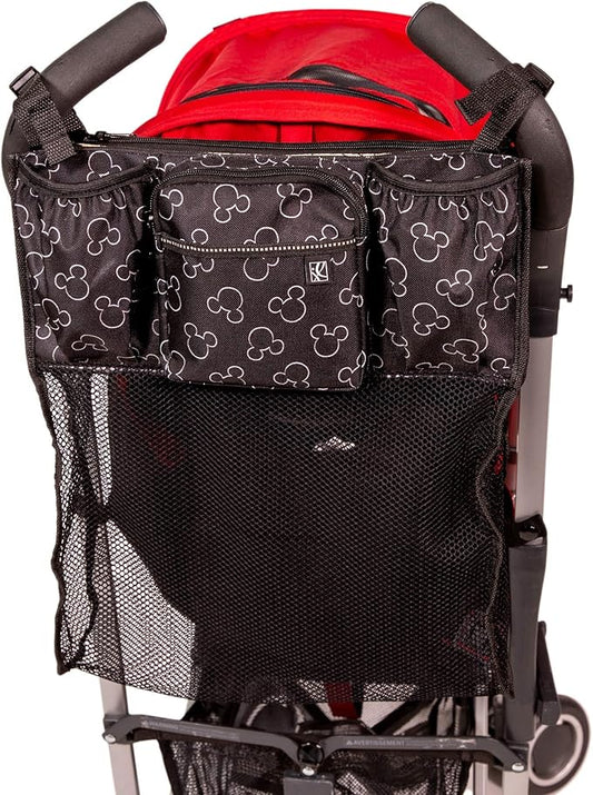 Disney Baby by J.L. Childress Cups 'N Cargo Stroller Caddy Organizer with Cup Holder - Stroller Accessories Bag, Travel Essential, Mesh Storage Attachment, Universal Fit - Mickey Mouse, Black