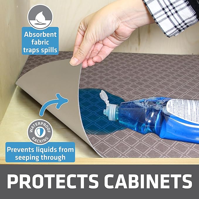Drymate Premium XL Under Sink Mat, Waterproof Cabinet Protection Mats for Kitchen & Bathroom, Absorbent Shelf Liners, Slip-Resistant, Non-Adhesive, Machine Washable (USA Made)(24”x59”)(Taupe)