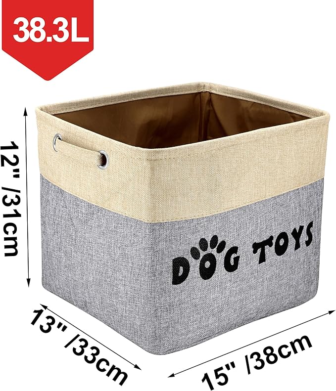 PET ARTIST Large Dog Toy Basket Bin - Rectangular Storage Box Chest Organizer for Dog Toys,Coats,Clothing,Apparel & Accessories & Blanket,Gray,15"x13"x12"