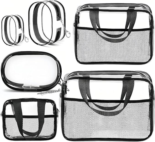 XEWEA Clear Travel Toiletry Bags & Small Electronic Accessories Organizer Case, 6 PCS TSA Approved Transparent Makeup Bag for Women Men, Waterproof PVC Quart Pouch with Zipper for Airline Essentials
