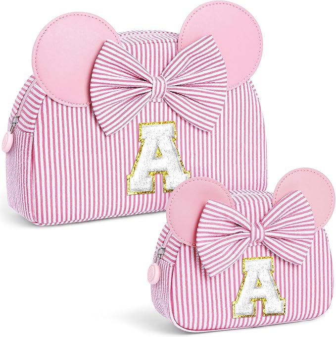 2PCS Makeup Bags Teen Girl Gifts Trendy Stuff - Personalized Christmas Gifts for Kids- Stocking Stuffers for Kids Girl - Cosmetic Bag Travel Toiletry - 8 9 10 11 12 13 14 Years Old Gift Pink A
