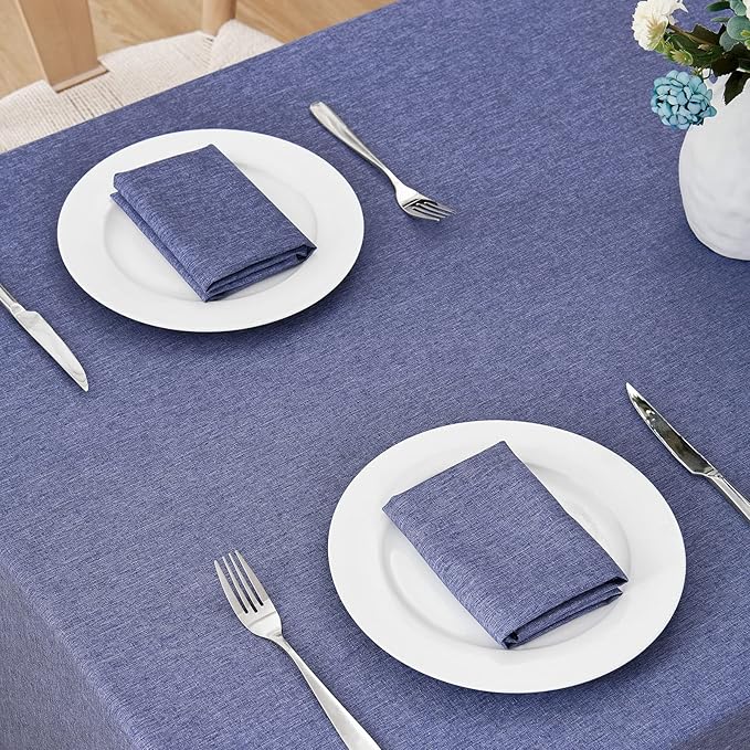 Rectangle Tablecloth Linen Textured Waterproof & Stain Resistant Table Cloth Wrinkle Free Decorative Fabric Farmhouse Table Cover for Dining/Party/Buffet/Wedding, 60 x 84 Inch, Demin Blue