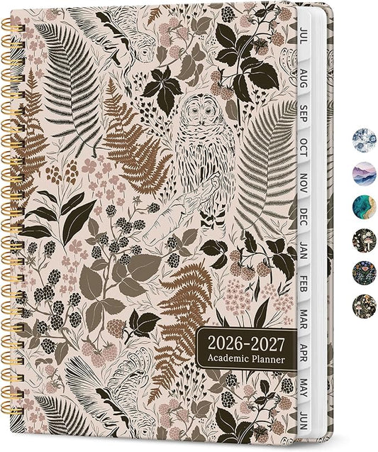 Planner 2026-2027, Academic Monthly and Weekly Calendar Planner for Women, July 2026 - June 2027, Hardcover Pretty Agenda Planner Book with Tabs, Spiral Daily Organizer for School Office Home Supplies, 6.3" x 8.5" - Magical Forest