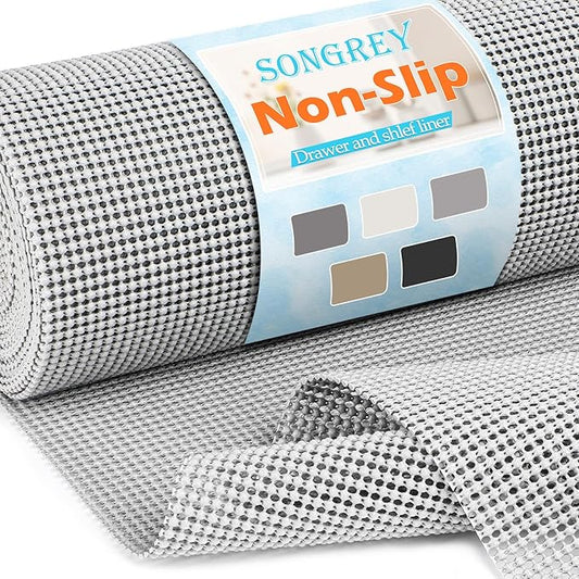 Songrey Non-Adhesive Drawer and Shelf Liner, Non Slip Cabinet Liners, Protect Kitchen Cupboard, Bathroom Drawers, Breathable, Thick Strong Grip mat (12IN x 20FT, Light Gray)