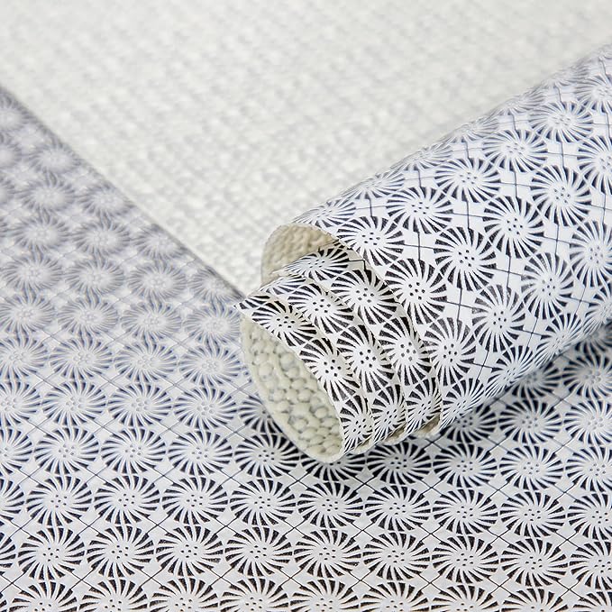 RAY STAR 18X96 Inch Shelf Liner for Kitchen Cabinets, Non-Adhesive Cabinet Liner Washable, PVC Drawer Liner for Dresser Non-Slip Bathroom (Black Circle)(2 Roll)