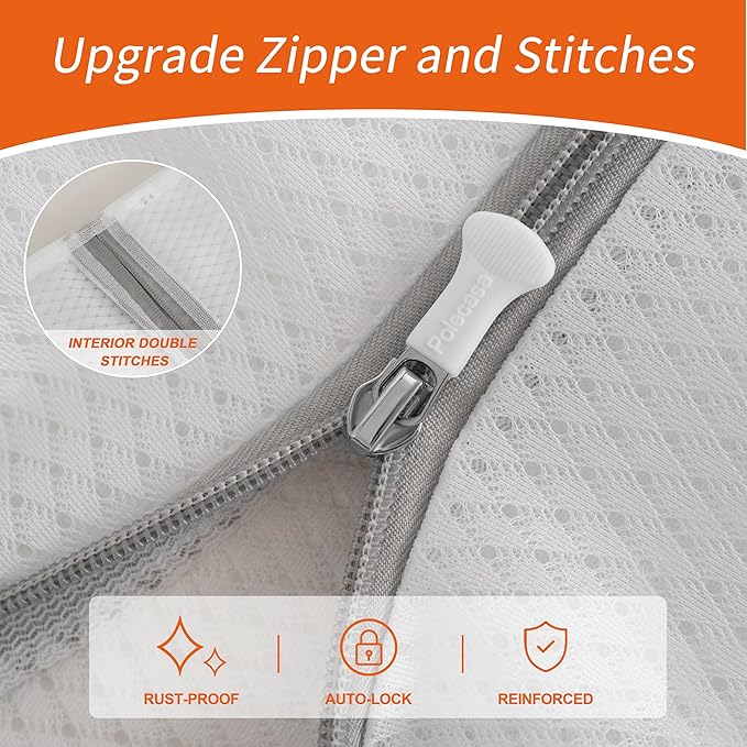 Polecasa 2Pcs 24 x 24 Inches Extra Durable 125g Diamond Mesh Laundry Bags with Sturdy Zipper for Delicates, Laundry Room Essentials for College, Dorm (2 XL-Large)