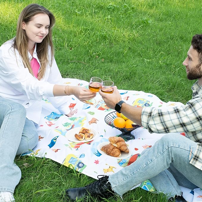 Extra Thick Camping Tablecloth with Clips & Storage Bag, Picnic Tablecloth, Fits 4ft to 8ft Picnic Tables, Polyester, Washable, Spill & Stain Resistant, Water Repellent - Cute Campers