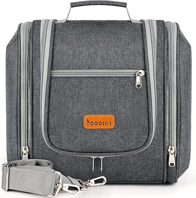 Hanging Toiletry Bag for Women & Men, Cruise Ship Travel Essentials, Holds Full-Size Shampoo, with Dry and Wet Separation Cosmetic Bag, Makeup Organizer Bag, Bathroom Water-Resistant Bag, Grey
