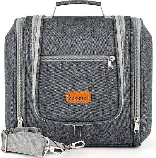 Hanging Toiletry Bag for Women & Men, Cruise Ship Travel Essentials, Holds Full-Size Shampoo, with Dry and Wet Separation Cosmetic Bag, Makeup Organizer Bag, Bathroom Water-Resistant Bag, Grey