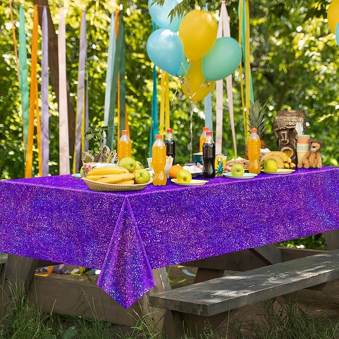 Sparkling Holographic Laser Tablecloth - Shimmering, Waterproof, Easy to Clean - Ideal for Halloween, Bachelorette, Birthday, Wedding, and Anniversary Party Decorations (Purple & Green & Gold, 3)