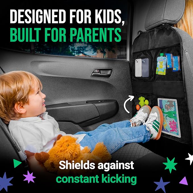 2 Pack Kick Mats Back Seat Protector - Backseat Car Organizer for Kids, Car Storage Organizer, Back Seat Cars Organizers, Cars Organizers Backs Seats, Travel Accessories, 4 Pockets