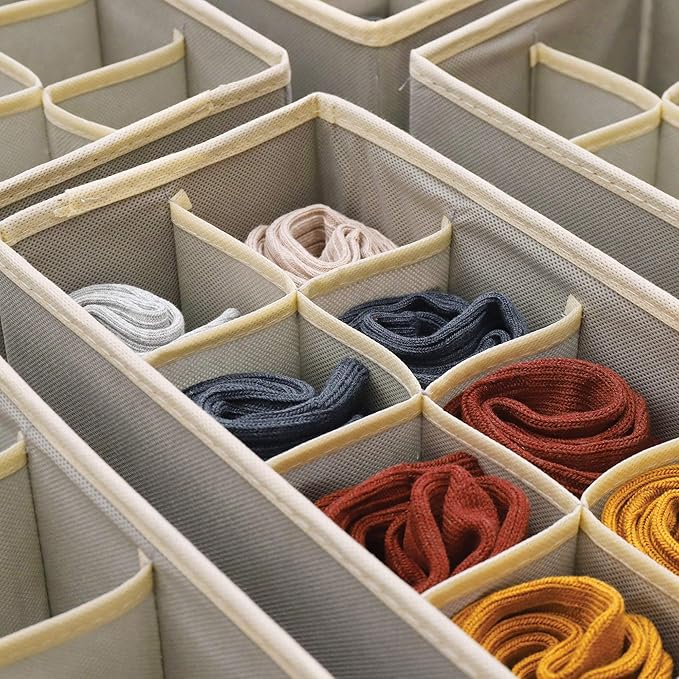 DIOMMELL Set of 6 Foldable Cloth Storage Box Closet Dresser Drawer Organizer Fabric Baskets Bins Containers Divider for Clothes Underwear Socks Lingerie Clothing, Grey 00-0600