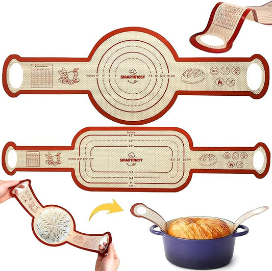 Sourdough Silicone Bread Sling for Dutch Oven, 2PCS Non-Stick Reusable Baking Mat with Long Handles, Essentials Bread Making Supplies for Dough Transfer and Loaf Pan Lifter Liner, Set Of Oval & Round