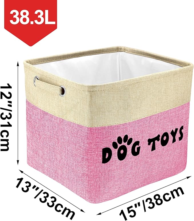 PET ARTIST Large Dog Toy Basket Bin - Rectangular Storage Box Chest Organizer for Dog Toys,Coats,Clothing,Apparel & Accessories & Blanket,Pink,15"x13"x12"