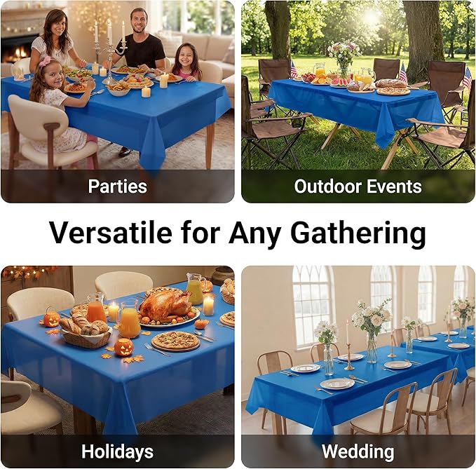 Auros Premium Plastic Tablecloths 10 Pack, 54 x 108 Inch Rectangle Disposable Table Covers for 8FT Tables, Thick & Durable, Waterproof & Spill-Proof, Easy Cleanup for Parties, Wedding, Sky Blue