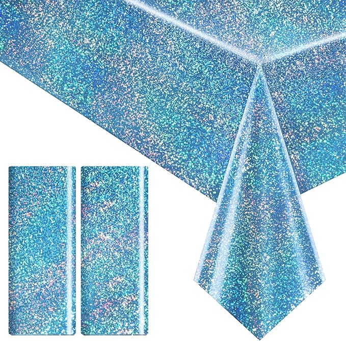 Just Shimmer Light Blue Holographic Tablecloth 40" x 108" Hot Pink Party Decoration Valentine's Day Birthday Party Table Decor Iridescence Plastic Table Cloth for Baby Shower Bachelorette Supplies