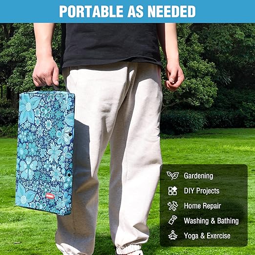 WORKPRO 17" Kneeling Pad with Removable Cover, Soft Pad Cushioning for Knee, Large Foam Kneeler Pad for Gardening, Daily Chores, Workout Supplies, Blue Floral Printing