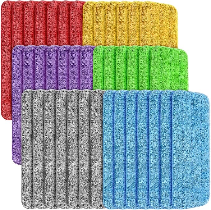 LOYIM 40 Pack Microfiber Cleaning Pads Machine Washable Replacement Head for Wet/Dry Mops Flat Reusable Household Replacement Mop Pad for Hardwood Floor Cleaning Scrubbing Fit Most Mops (Multicolor)