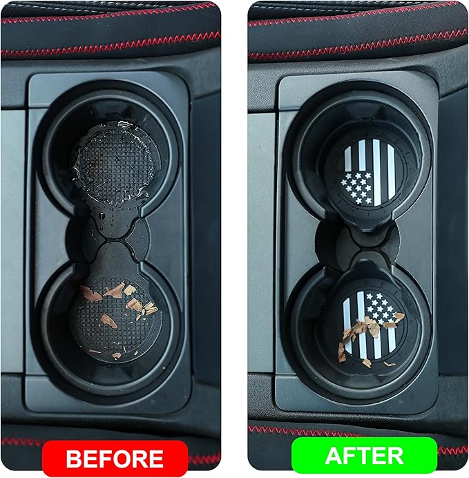 Amooca Car Cup Coaster Universal Non-Slip Silicone Cup Holder Insert Car Interior Accessories for Drink American Flag US Flag 4 Pack Black