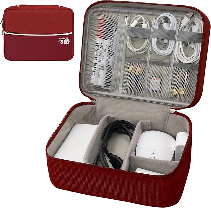 Electronics Organizer, Travel Cord Organizer Pouch, Portable Cable Organizer Bags, Waterproof Electronic Accessories Storage Case for Cables, Cords, Charger, Phone (Double Layer-Winered)