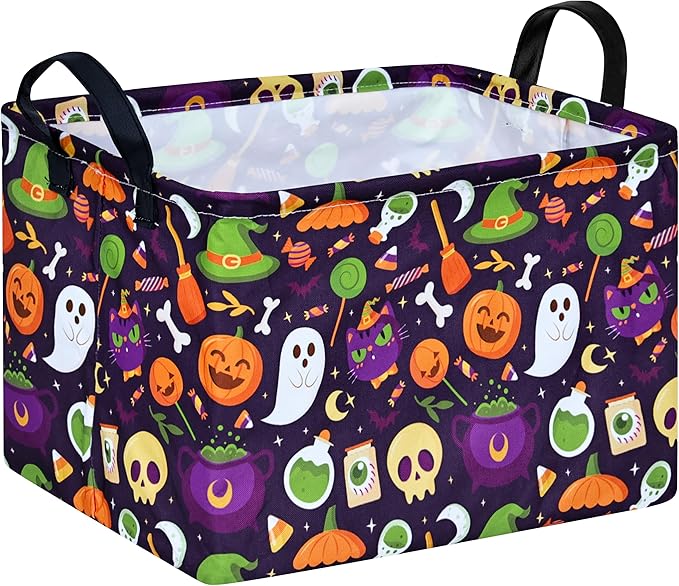 KUNRO Pumpkin Pattern Storage Basket Gift Shelf Basket Storage Bin, Nursery Basket Organizer Box for With Handles for Room Deco