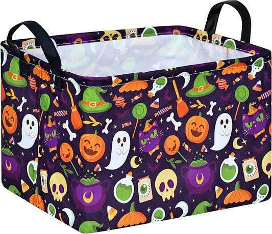 KUNRO Pumpkin Pattern Storage Basket Gift Shelf Basket Storage Bin, Nursery Basket Organizer Box for With Handles for Room Deco
