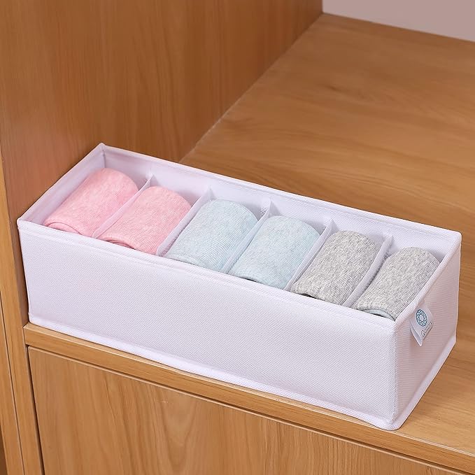 Qozary 3 Pack Sock Underwear Drawer Organizer Dividers, Collapsible Cabinet Closet Storage Boxes for Clothes, Socks, Lingerie, Underwear, Tie, Belt, Baby, Bedroom