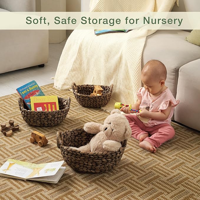Set of 3 Wicker Storage Baskets for Organizing - Woven Decorative Baskets with Handles - Organizers for Bathroom, Kitchen, and Shelves (Espresso)