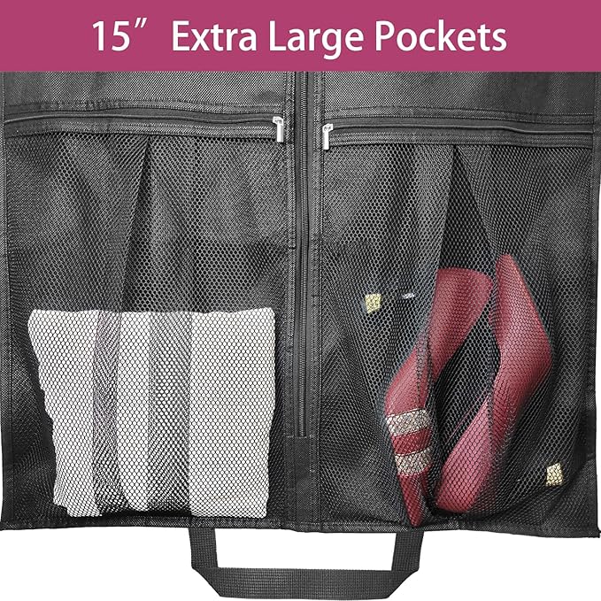 54" Garment Bags for Travel, 2 Pack Dress Bag for Hanging Clothes Storage with Pockets and Clear Window, 4" Dress Storage Bag for Long Coat, Jacket, Sweater, Shirts, Suits