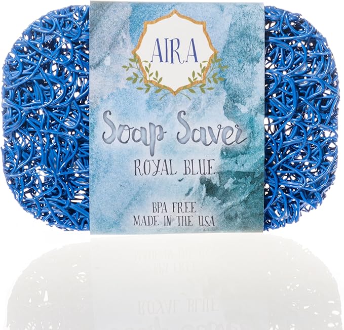 Aira Soap Saver - Soap Dish & Soap Holder Accessory - BPA Free Shower & Bath Cleanser Holder - USA Made - Drains Water, Circulates Air, Extends Life - Easy to Clean, Fits All Dish Sets - Royal Blue
